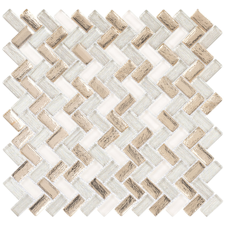 Velmo 1" x 1.25" Glass Chevron / Herringbone Mosaic Wall Tile, Sandhill