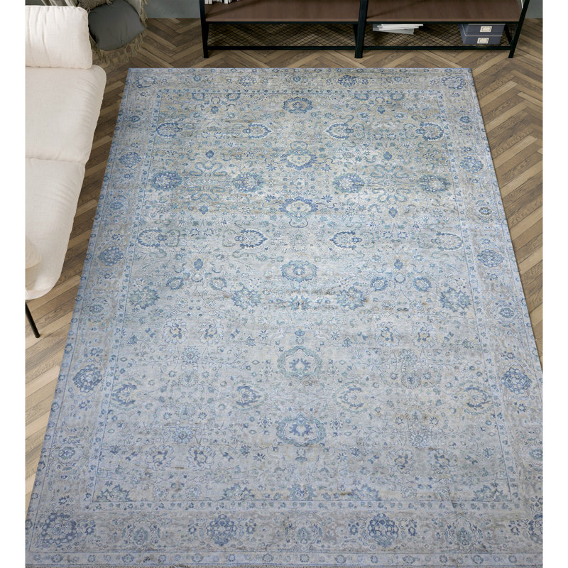 Hand Knotted Oriental Area Rug in Blue/Gray, Rectangle 5' x 8'