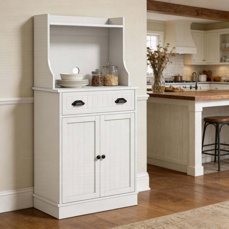 Armoire de rangement Home avec huche pour micro-ondes et tablette réglable, blanc