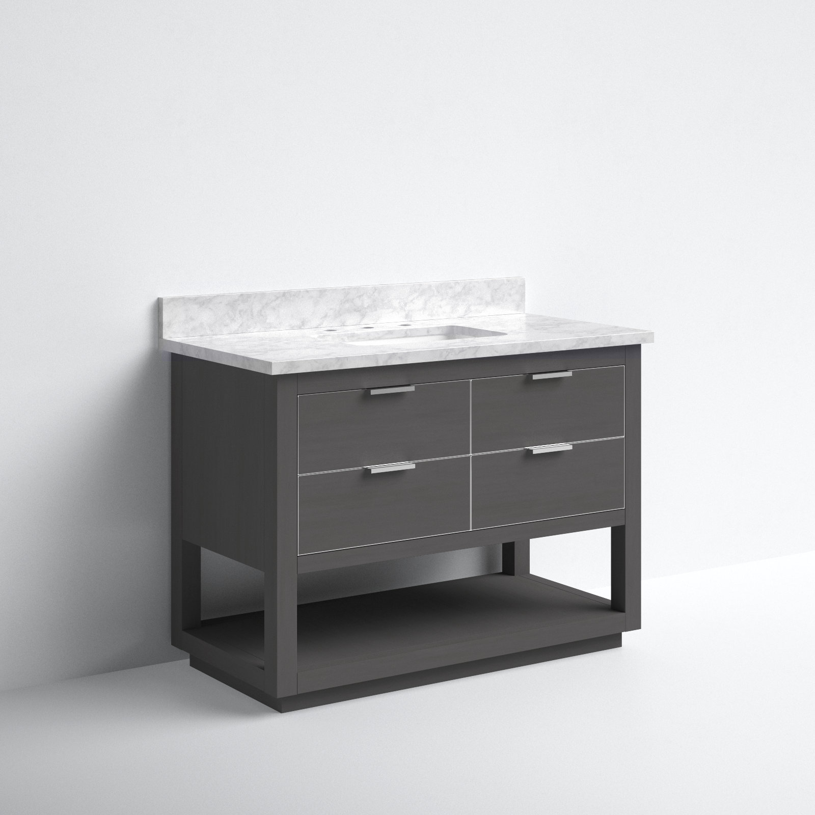 Allie 42" Single Bathroom Vanity Set, Carrera White Marble/Silver, Twilight Gray, 42"W
