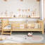 Lit grand format pour enfants avec bibliothèques de rangement, lit plateforme en bois massif avec escalier et garde-corps, naturel clair-764799584