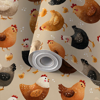 Peel and Stick Wallpaper Contact Paper Cute Cartoon Chicken Chick Warm Colours for Kids Design Self Adhesive and Removable 17.7in x 118in(45x300cm)