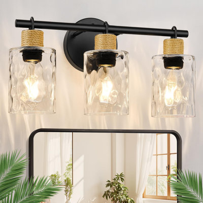 Upgraded  Bathroom Vanity Fixture With Crystal Glass Shade And Matte Black Finish For Coastal, Farmhouse, And Modern Decor
