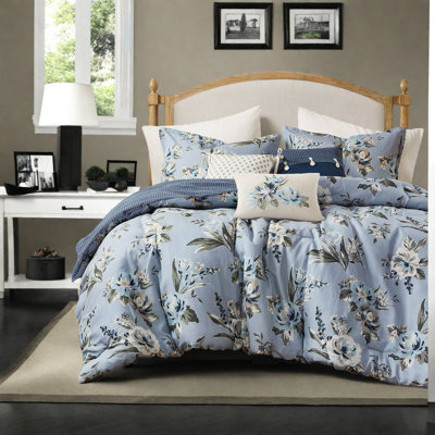 Ensembles de literie en coton bleu élégant, style rétro et floral, confort toutes saisons
