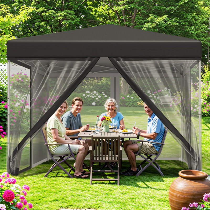 10'X10' Pop Up Canopy Tent With 4 Mesh Curtains, Portable Shelter Gazebo, Easy Outdoor Sun Shade For Events, Parties And Camping (Black)