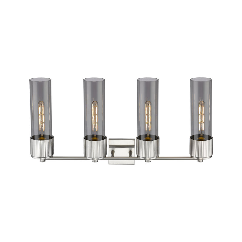 Luminaire de meuble-lavabo mural 4 po 12 po Bolivar - Finition nickel satiné - Abat-jour verre fumé clair, Fumée