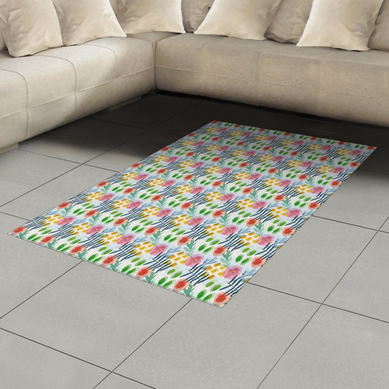 Floral High Density Long Fiber Poly Threads Decorative Area Rug Carpet, Rectangle 4' x 5'8"