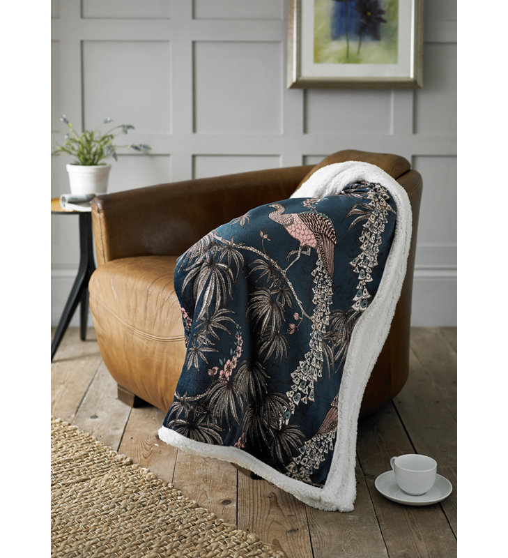 Cuddly Sherpa Fleece Throw, Blue Geometric