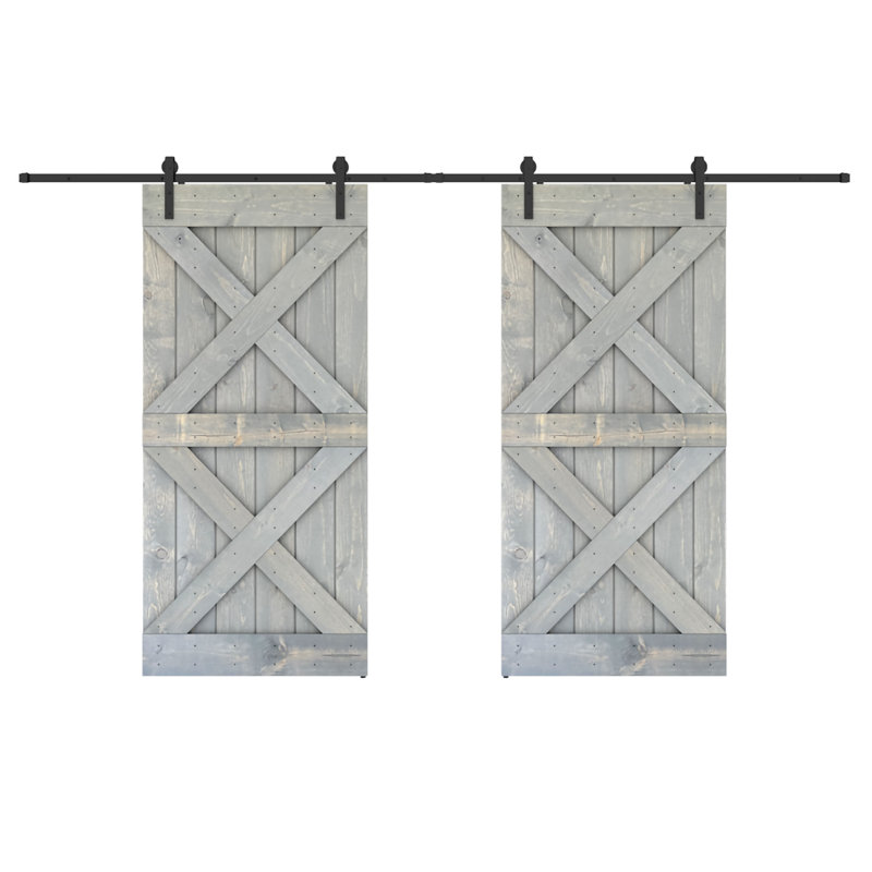 Porte de grange coulissante à panneaux en bois X Series avec trousse de quincaillerie d'installation (DIY) 2 6, Gris