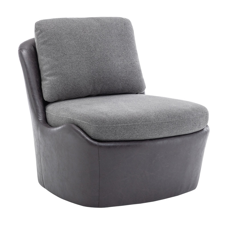 Oliver Armless Swivel Chair, Gray Polyester/Faux Leather