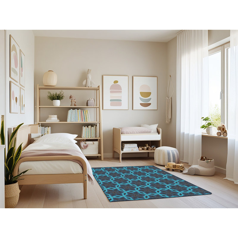 Tapis bleu ciel tissé à la machine, Rectangle 3 pi x 5 pi