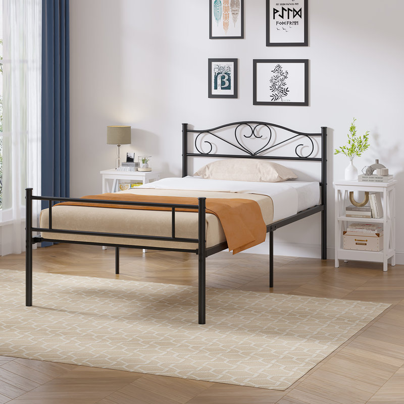 Kempst 3 Piece Bedroom Set, Black Metal Bed Frame with 2 Open Shelf Nightstands, Metal Platform Bed with Side Table Set of 2, Small Space Bedroom Furniture Set for Apartment, Guest Room, Modern Bedroom