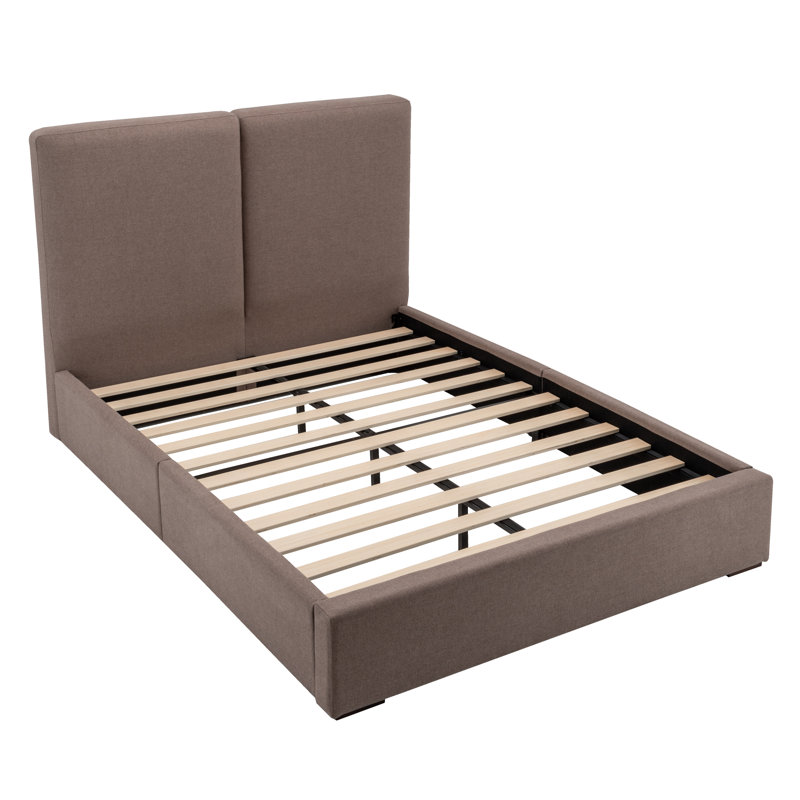 Upholstered Bed - Queen Size - Natural Performance Fabric With Recycled Polyester, Latte Brown