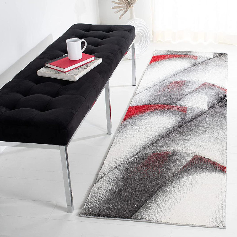 Tapis gris / rouge Aleysha Performance, Tapis de couloir 2 pi 3 po x 8 pi