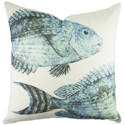 Fish Cotton Blend Reversible Throw Pillow