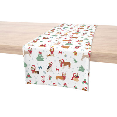 Elric  Table Runner, 100% Cotton, Holiday Dogs