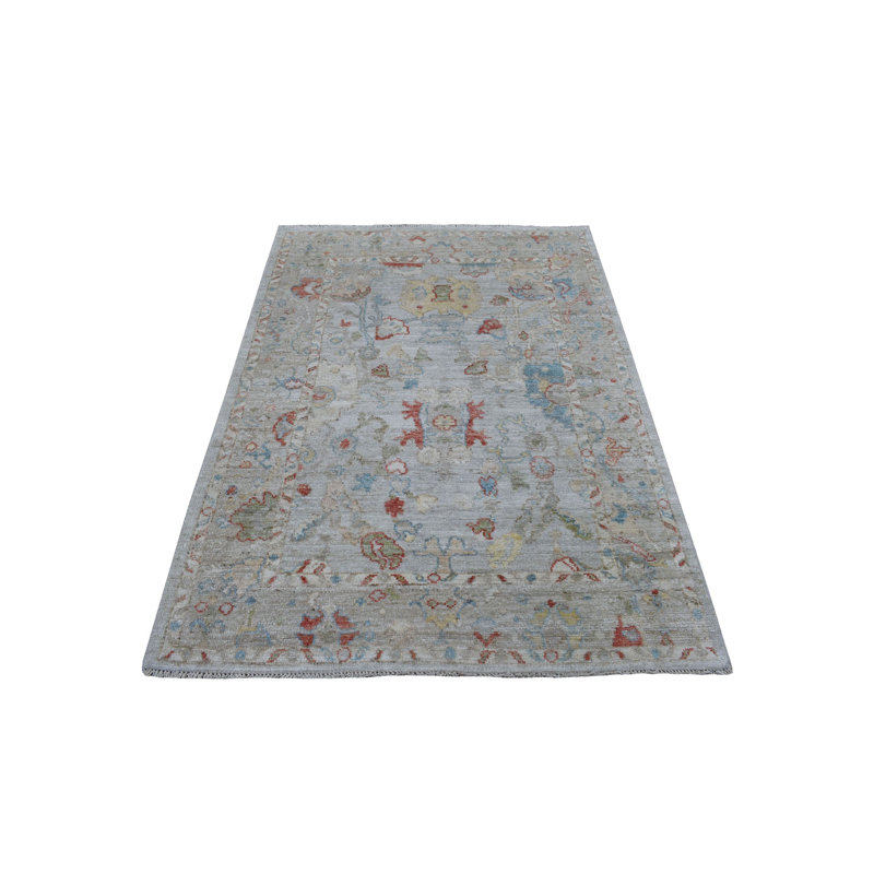 Tapis gris Oushak en laine nouée à la main 4 pi 1 po x 6 pi avec couleurs douces 0B432319B13D450DB1904496E680C955
