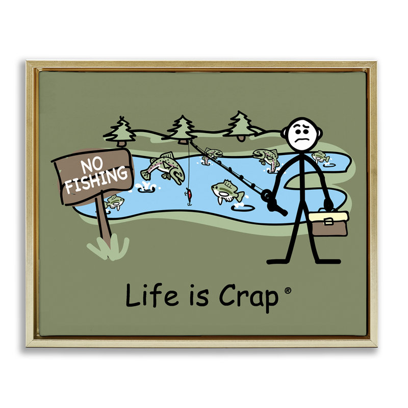 «No Fishing at Pond Floater» par LIC, Cadre flottant métallique doré, H 25 po x l 31 po