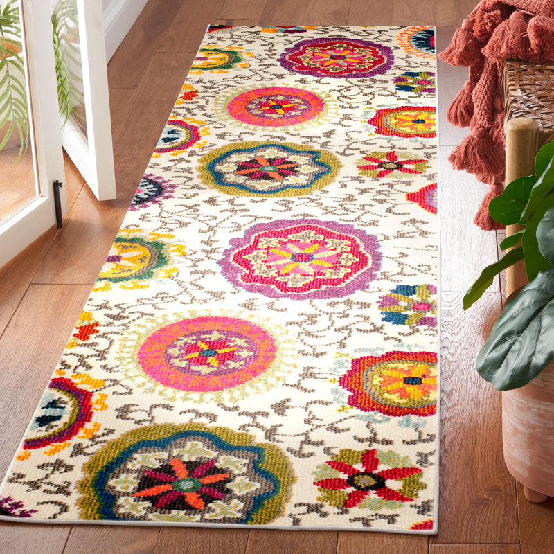 Tapis multicolore à motif floral Hertzler, Tapis de couloir 2 pi 2 po x 6 pi