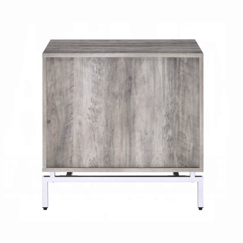 Table de chevet moderne avec tablette ouverte et 1 tiroir, chêne blanc gris