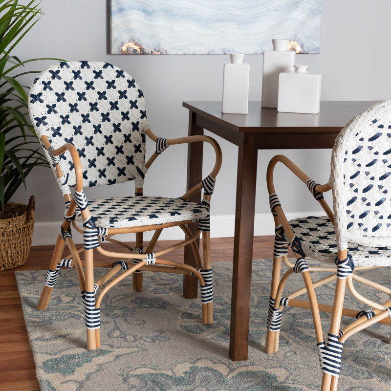 Botir Rattan Arm Chair in Blue/White/Brown