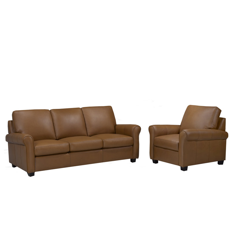 Canapé Ambrie, Cuir véritable brun moyen, H 36 po x l 80 po x P 37 po