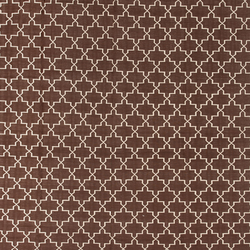 Brown Geometric Dhurrie Cotton Rug, Rectangle 8'10" x 11'10"