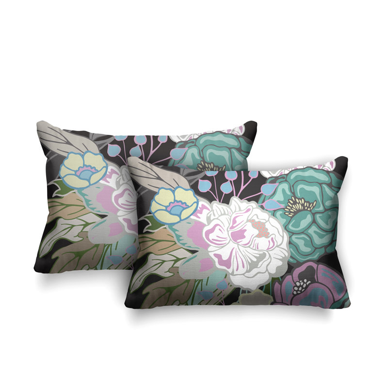 Coussin intérieur / extérieur Nouvel Floral, Noir