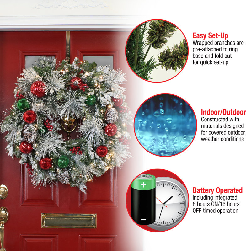 The Holiday Aisle® 30" General Store Frosted Wreath with LED Lights