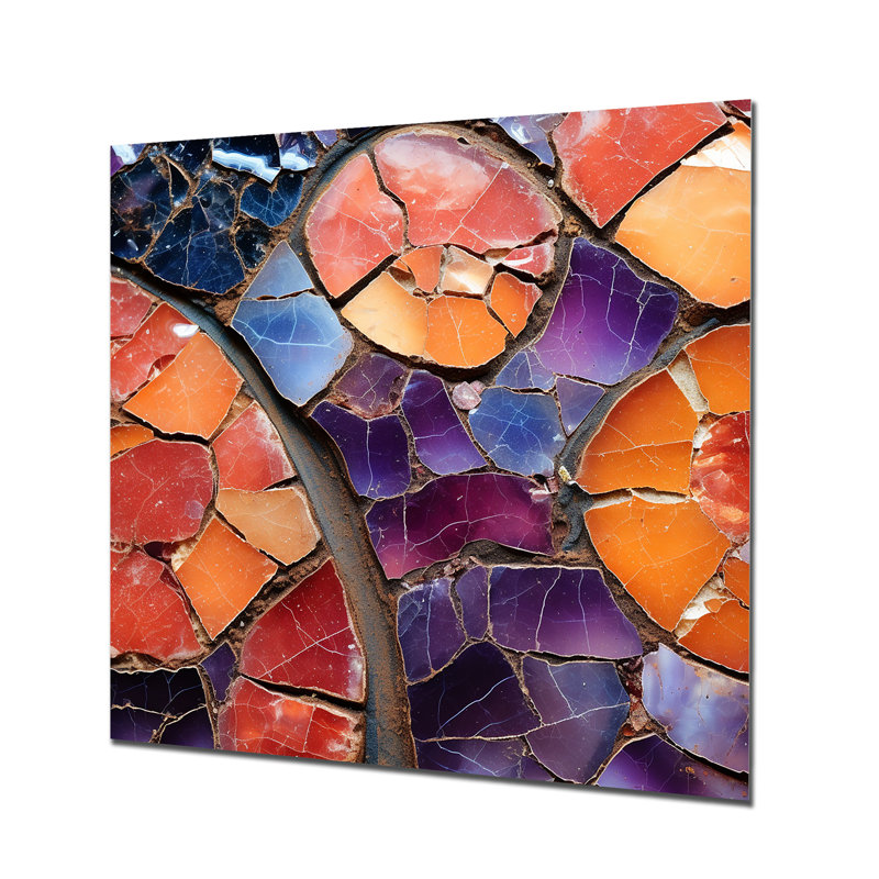 Orange et cristal mauve guérissant II - géode de pierre, art mural en métal, H 16 po x l 16 po