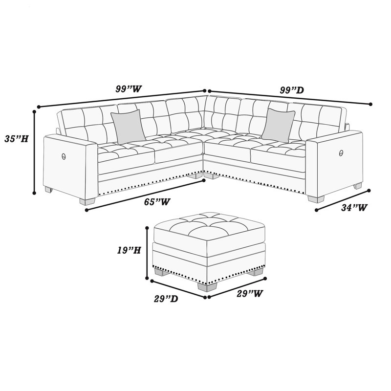 Canapé modulaire transitionnel gris foncé 4pc, Tissu gris foncé