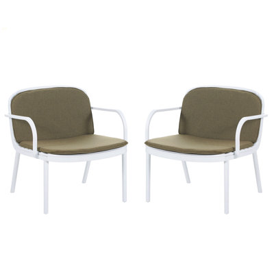 Outdoor PP Club Chair, White Frame With Green Cushion, Set Of 2