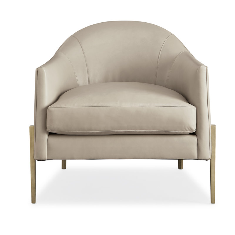 Rebound 30.5" Wide Tufted Genuine Leather Barrel Chair, Beige