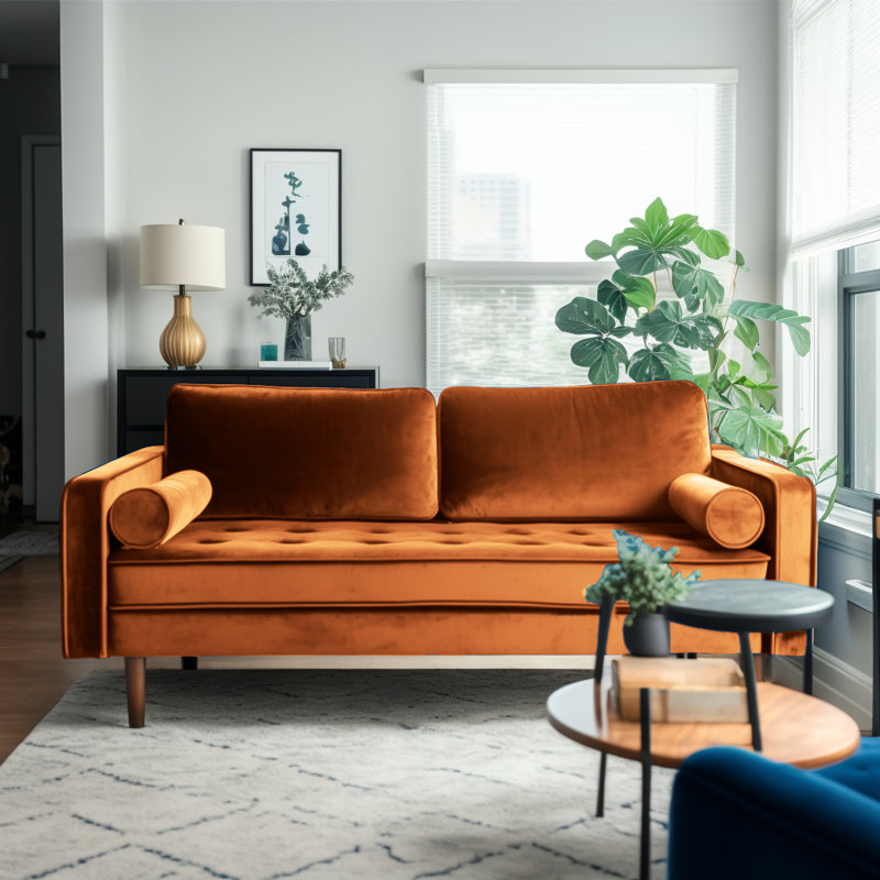Laurindo 70'' Velvet Sofa, Orange