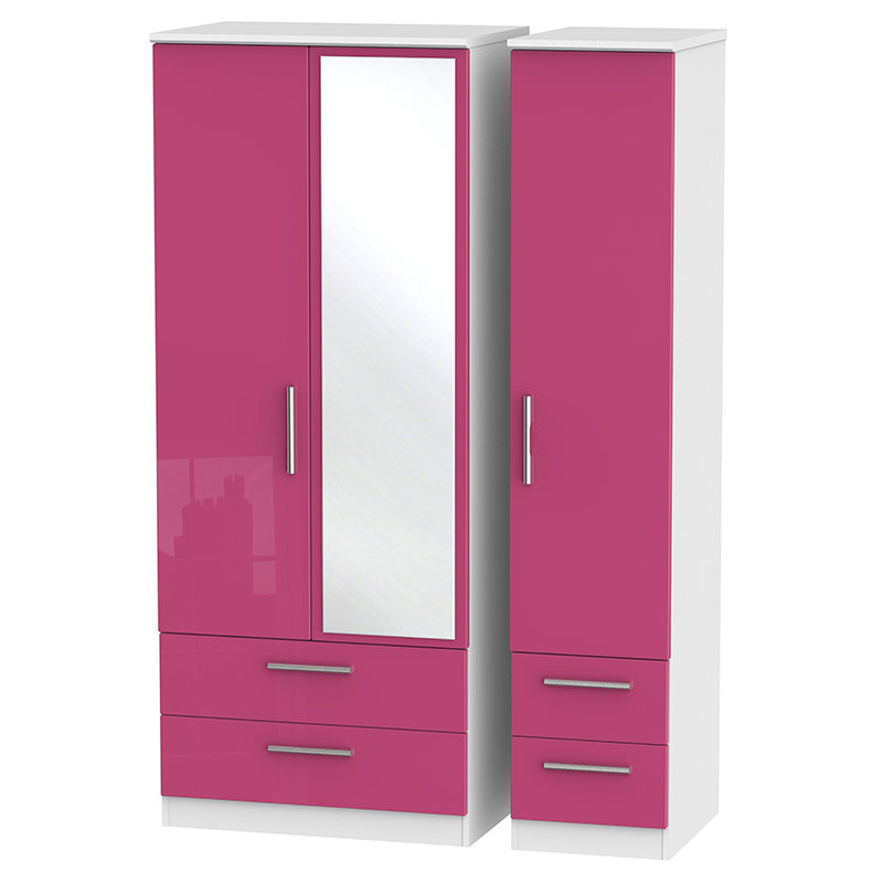 Yvette 3 Door Manufactured Wood Wardrobe, Black, 182.5 cm H x 111 cm W x 53 cm D