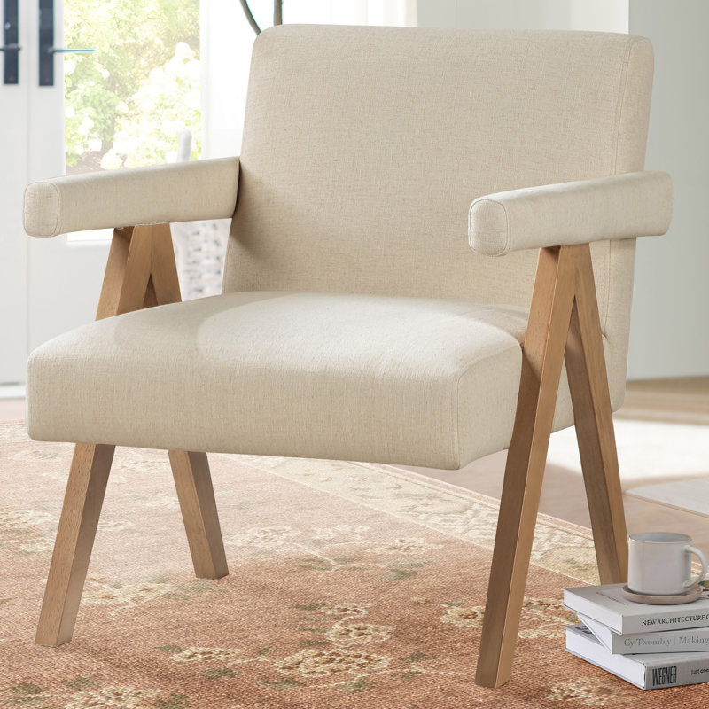 Helen Upholstered Accent Chair, Cream, Chestnut