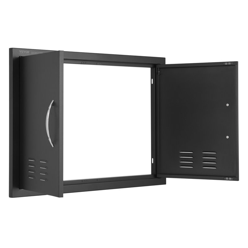 Stellweilan BBQ Access Door, Double Outdoor Kitchen Door, Stainless Steel Flush Mount Door, Wall Vertical Door with Handles and Vents, for BBQ Island, Grilling Station, Outside Cabinet