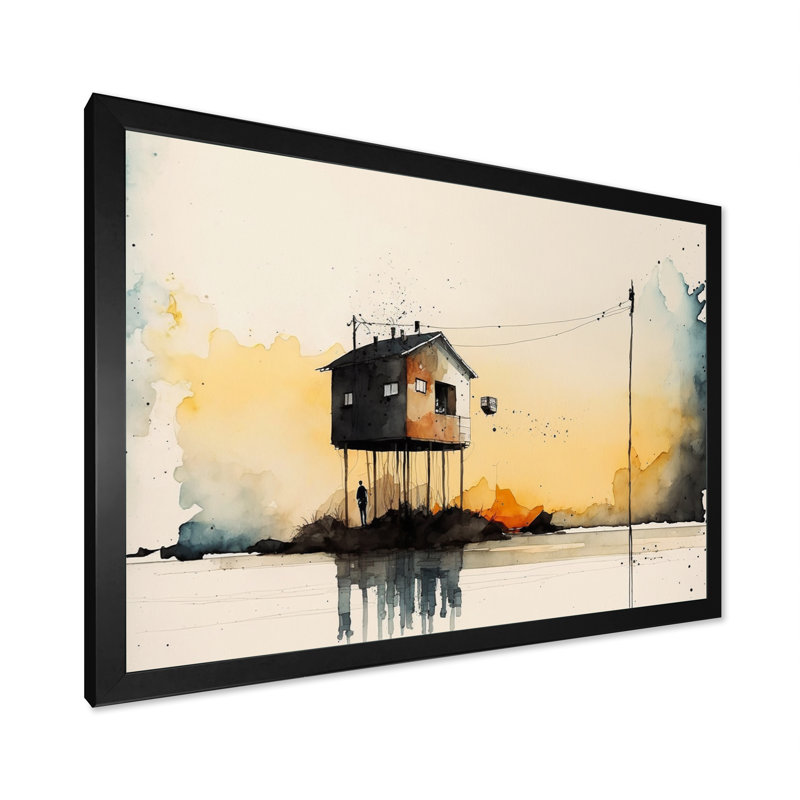 «Countryhouse at Sunset I», reproduction sur toile, Toile avec cadre photo noir, H 12 po x l 20 po x P 1 po