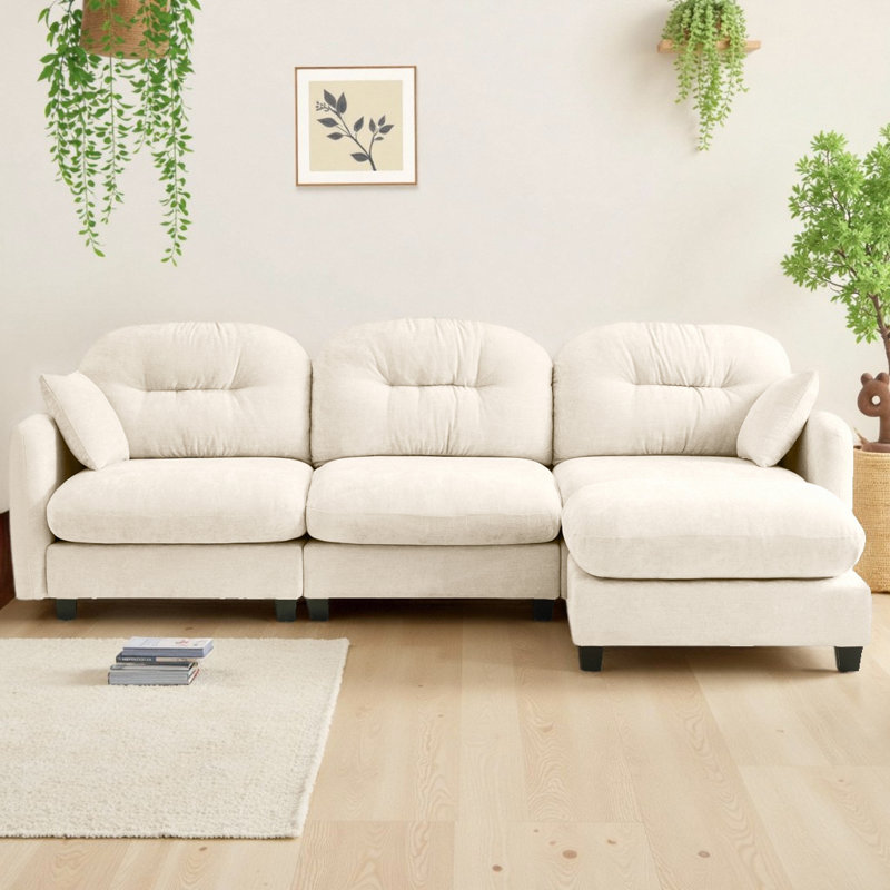 Modular L-Shaped Sectional Sofa Chenille Upholstered 3-Seater Couch with Ottoman, Tufted Backrest & Ergonomic Design for Living Rooms & Bedrooms, Easy Assembly