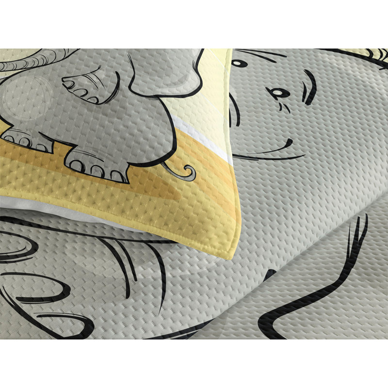 Kids Queen White Quilted Elephant Bedspread Set