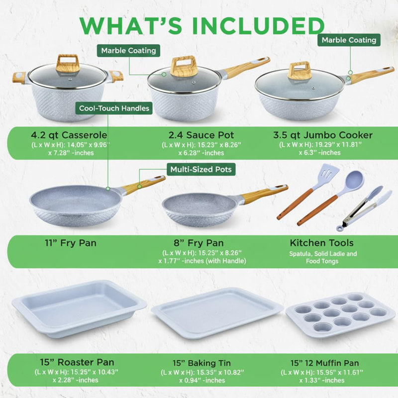 22 - Piece Non-Stick Cookware Set, Gray