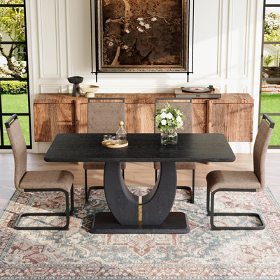 Ensemble de table à manger moderne à grain noir avec 4 chaises pour la maison et la cuisine