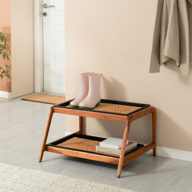 Support à bottes en bois massif de qualité supérieure avec tapis en fibre de coco naturelle - Rangement pour chaussures