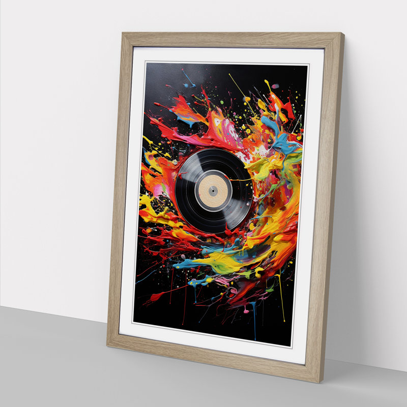 Vinyl Record Action Painting - Framed Print, Oak Framed, 46cm H x 34cm W