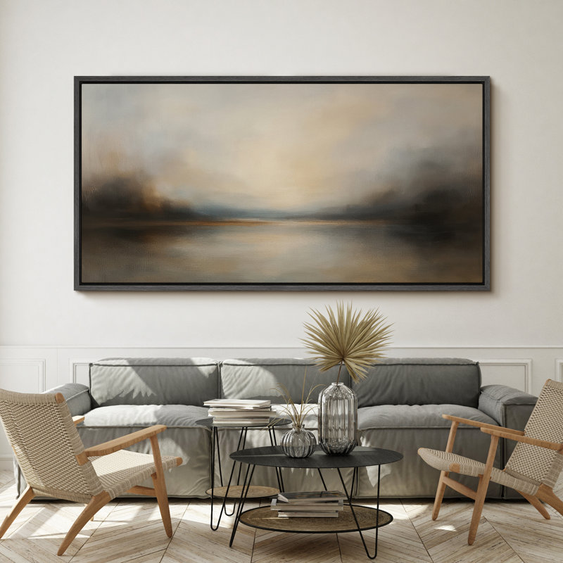 Large Framed Canvas Print Wall Art - Abstract Landscape Print for Modern Home Decor, Black, 30" H x 60" W