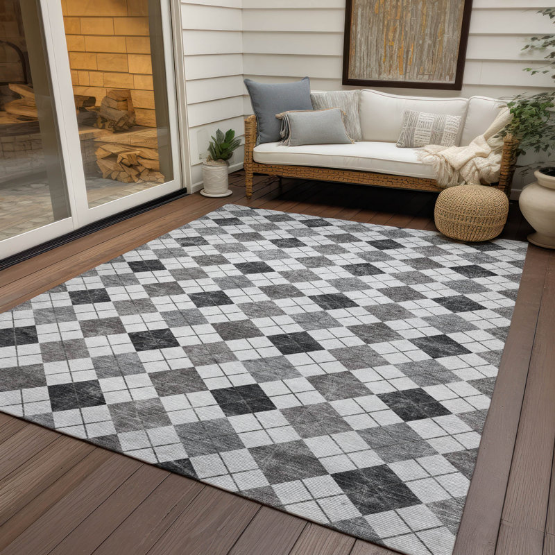 Machine Washable Indoor/Outdoor Leavittsburg ACN2237 Geometric Rug, Rectangle 9 pi x 12 pi