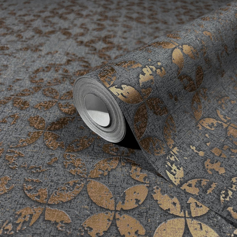 City Romance Collection Stippled Geometric Wallpaper Roll, Black