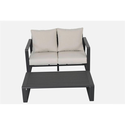 Double sofa + rectangular coffee table, light brown cushions YB15052 (Tino Tino)
