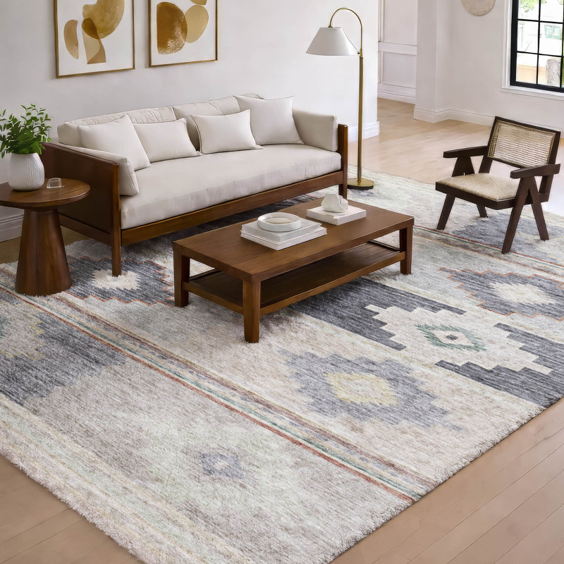 Premium Machine Washable Dream Shag ADS176 Aztec Rug, Gray, 9' x 12'