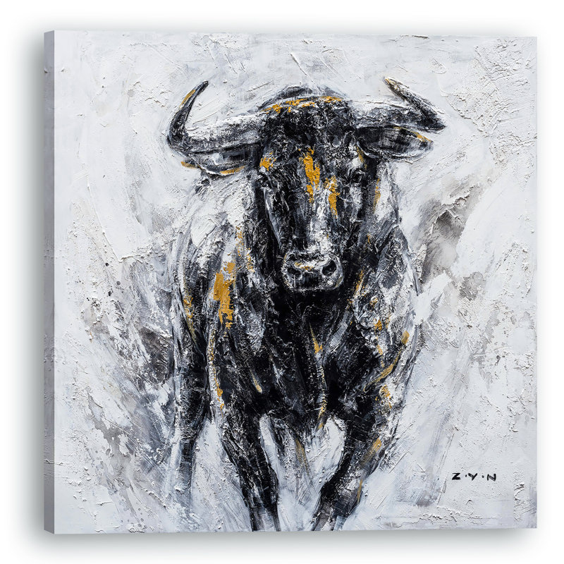 Fearless Ox - peinture sur toile tendue, H 12 po x l 12 po x P 1,5 po